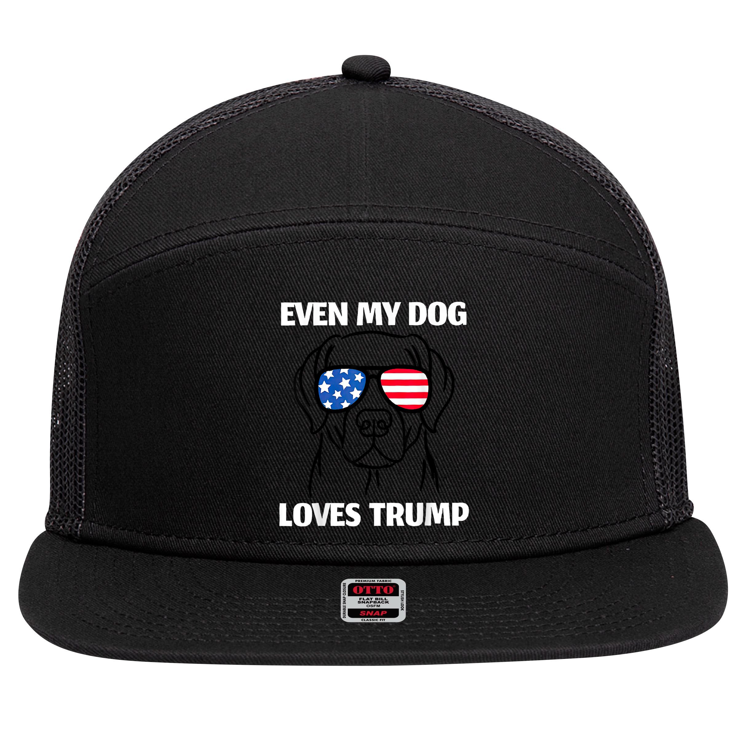 Labrador Dog Sunglasses Usa Flag Even My Dog Loves Trump 7 Panel Mesh Trucker Snapback Hat