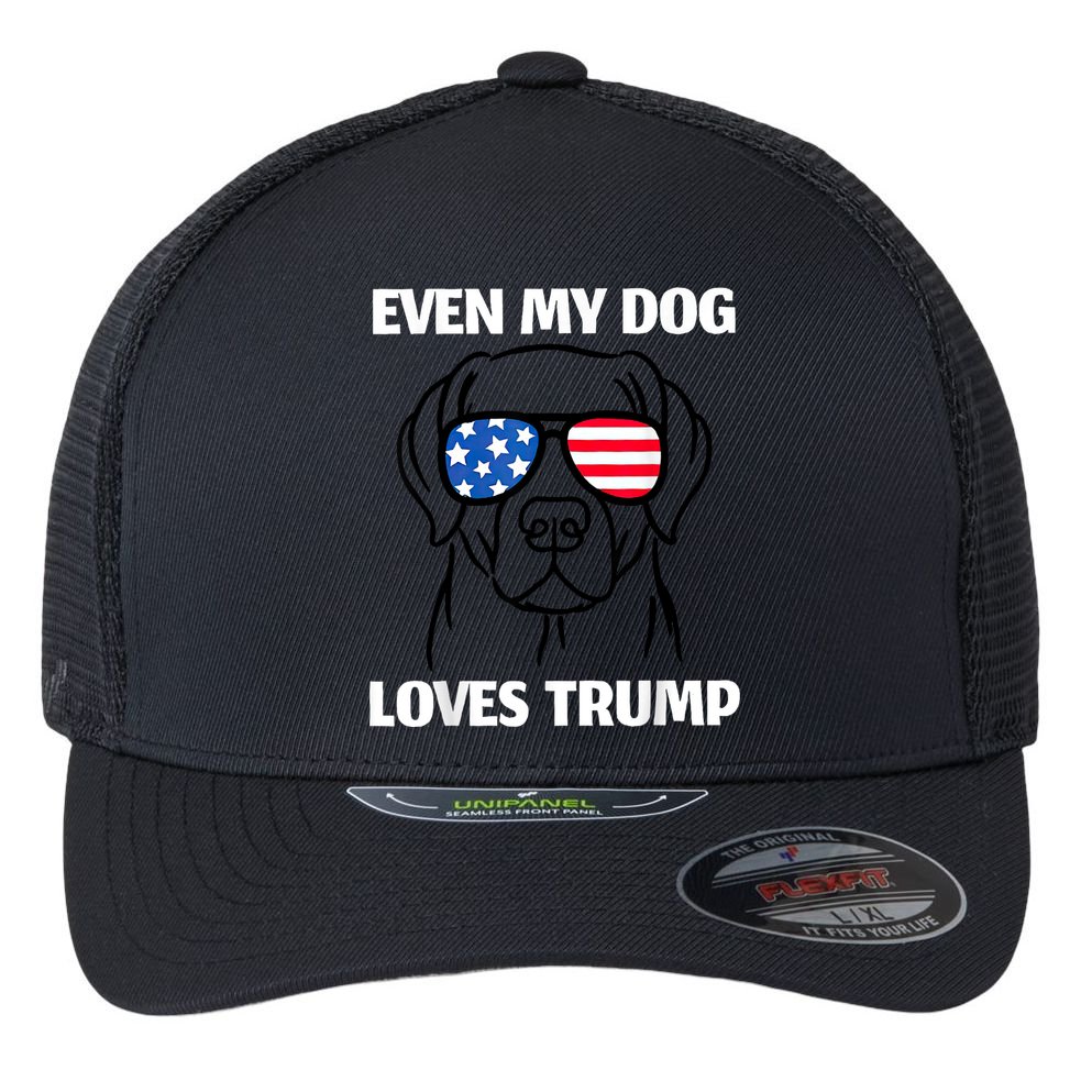 Labrador Dog Sunglasses Usa Flag Even My Dog Loves Trump Flexfit Unipanel Trucker Cap