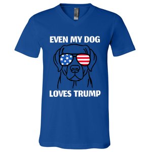 Labrador Dog Sunglasses Usa Flag Even My Dog Loves Trump V-Neck T-Shirt