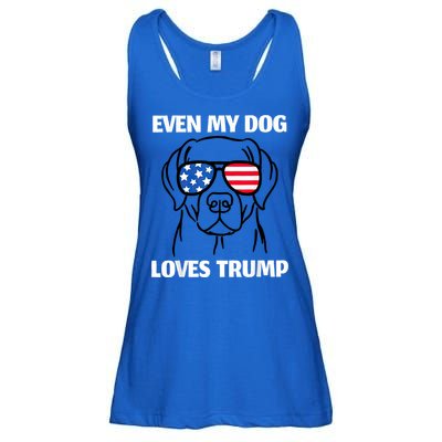 Labrador Dog Sunglasses Usa Flag Even My Dog Loves Trump Ladies Essential Flowy Tank