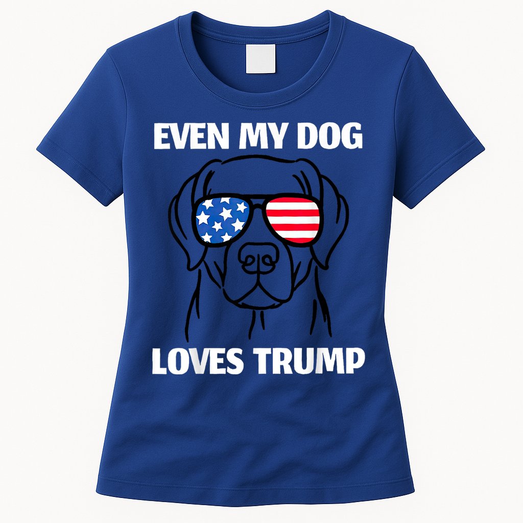 Labrador Dog Sunglasses Usa Flag Even My Dog Loves Trump Womens T-Shirt