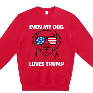 Labrador Dog Sunglasses Usa Flag Even My Dog Loves Trump Premium Crewneck Sweatshirt