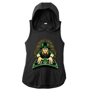 Leprechaun Dj St Patricks Ladies PosiCharge Tri-Blend Wicking Draft Hoodie Tank