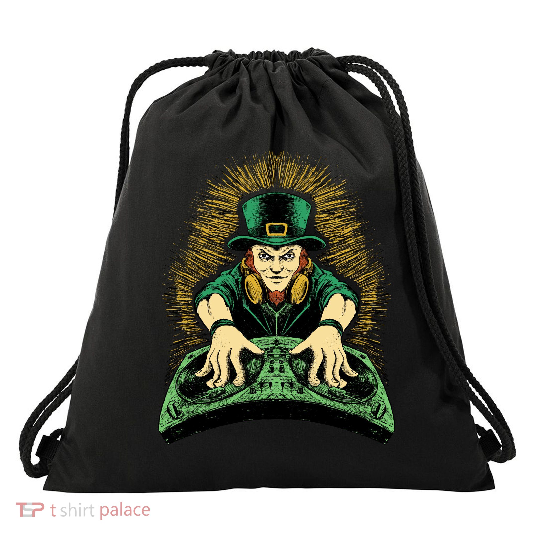 Leprechaun Dj St Patricks Drawstring Bag