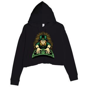 Leprechaun Dj St Patricks Crop Fleece Hoodie