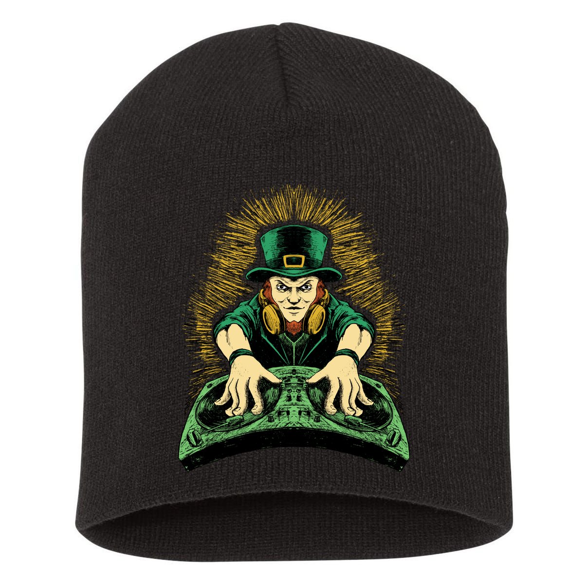 Leprechaun Dj St Patricks Short Acrylic Beanie
