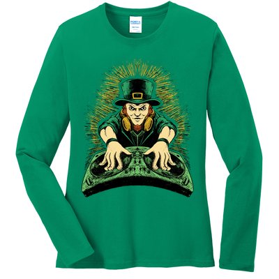 Leprechaun Dj St Patricks Ladies Long Sleeve Shirt