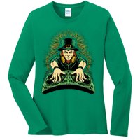 Leprechaun Dj St Patricks Ladies Long Sleeve Shirt