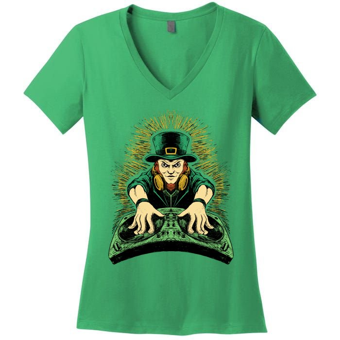 Leprechaun Dj St Patricks Women's V-Neck T-Shirt