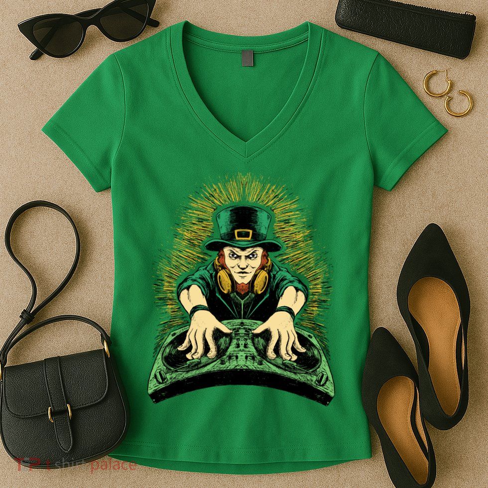 Leprechaun Dj St Patricks Women's V-Neck T-Shirt
