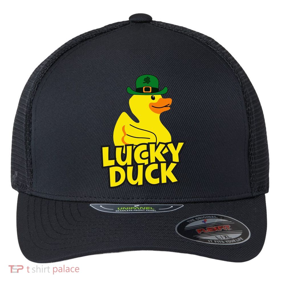 Lucky Duck Shamrock Rubber Ducky Funny St Patricks Day Flexfit Unipanel Trucker Cap
