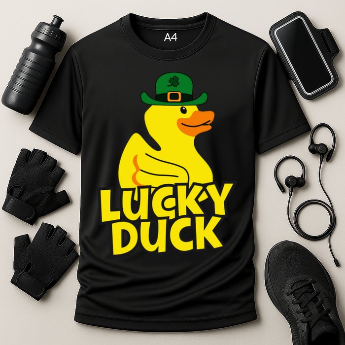 Lucky Duck Shamrock Rubber Ducky Funny St Patricks Day Performance Shirt