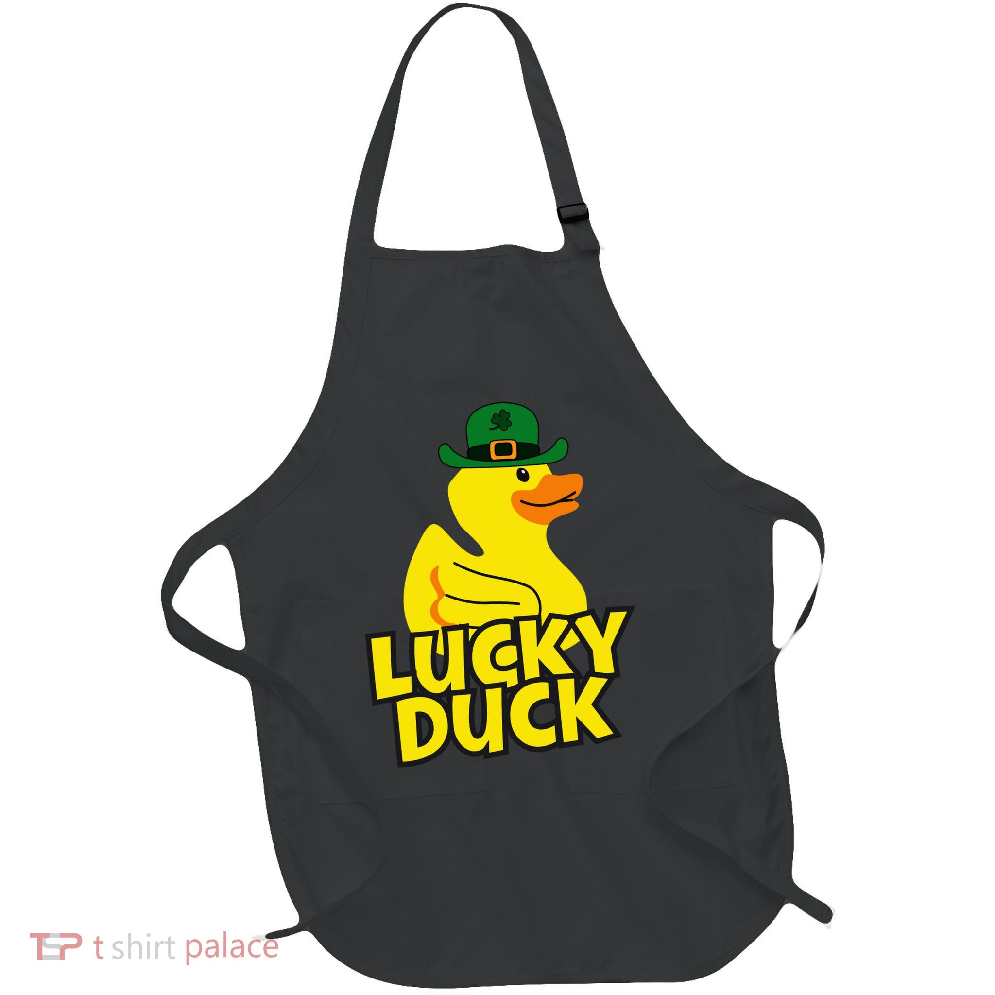 Lucky Duck Shamrock Rubber Ducky Funny St Patricks Day Full-Length Apron With Pockets