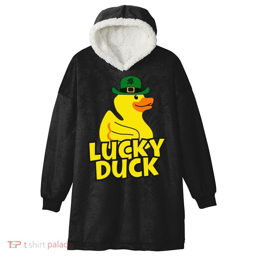 Lucky Duck Shamrock Rubber Ducky Funny St Patricks Day Hooded Wearable Blanket
