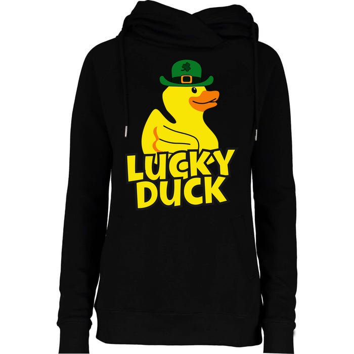Lucky Duck Shamrock Rubber Ducky Funny St Patricks Day Womens Funnel Neck Pullover Hood
