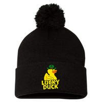 Lucky Duck Shamrock Rubber Ducky Funny St Patricks Day Pom Pom 12in Knit Beanie