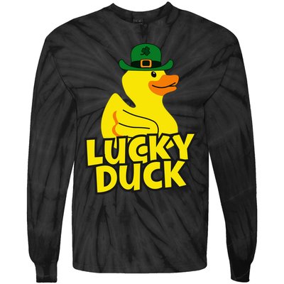 Lucky Duck Shamrock Rubber Ducky Funny St Patricks Day Tie-Dye Long Sleeve Shirt