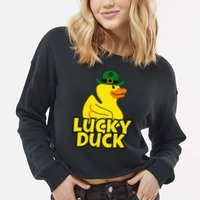 Lucky Duck Shamrock Rubber Ducky Funny St Patricks Day Cropped Pullover Crew