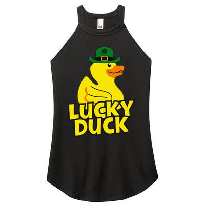 Lucky Duck Shamrock Rubber Ducky Funny St Patricks Day Women's Perfect Tri Rocker Tank