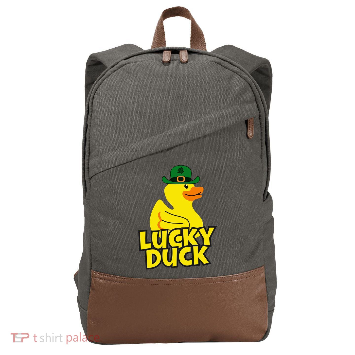 Lucky Duck Shamrock Rubber Ducky Funny St Patricks Day Cotton Canvas Backpack
