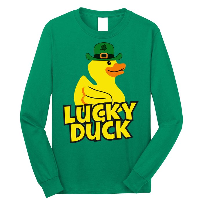 Lucky Duck Shamrock Rubber Ducky Funny St Patricks Day Long Sleeve Shirt
