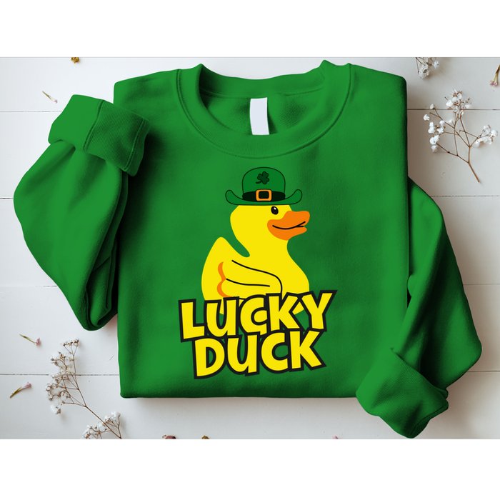 Lucky Duck Shamrock Rubber Ducky Funny St Patricks Day Sweatshirt
