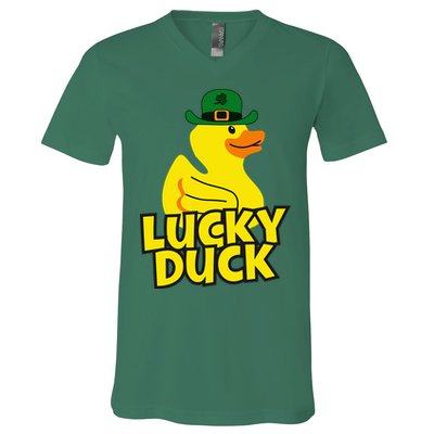 Lucky Duck Shamrock Rubber Ducky Funny St Patricks Day V-Neck T-Shirt