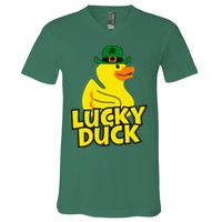 Lucky Duck Shamrock Rubber Ducky Funny St Patricks Day V-Neck T-Shirt