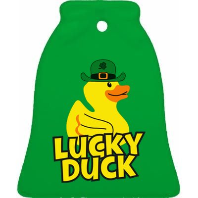 Lucky Duck Shamrock Rubber Ducky Funny St Patricks Day Ceramic Bell Ornament