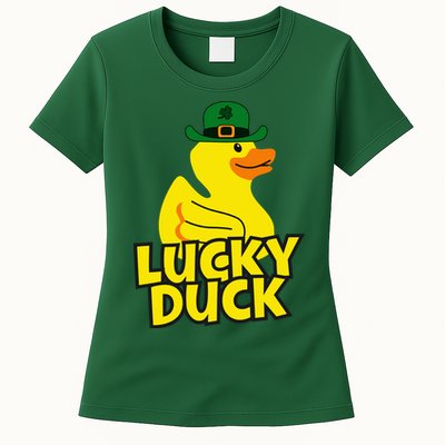 Lucky Duck Shamrock Rubber Ducky Funny St Patricks Day Womens T-Shirt
