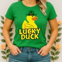 Lucky Duck Shamrock Rubber Ducky Funny St Patricks Day Womens T-Shirt
