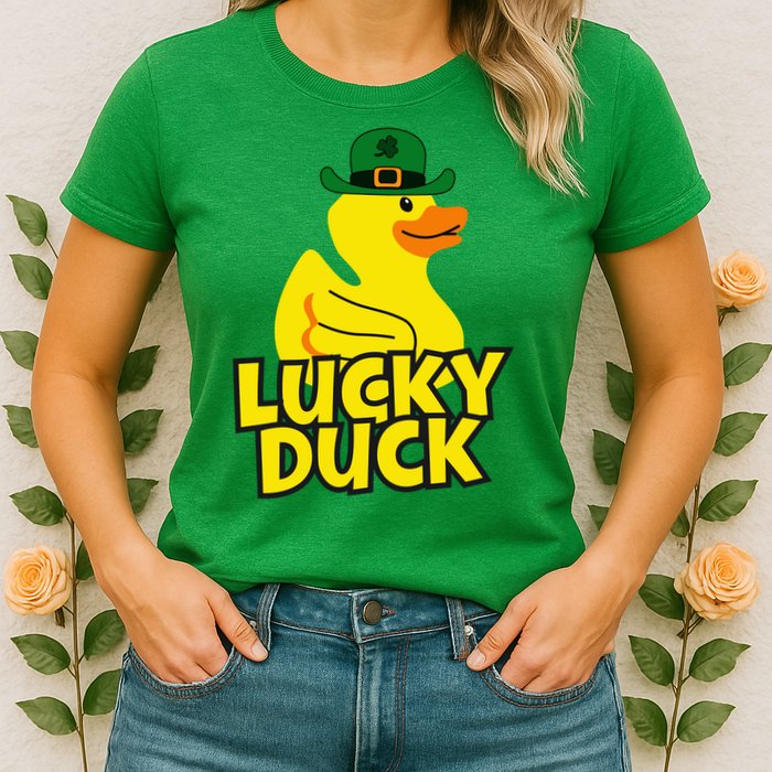 Lucky Duck Shamrock Rubber Ducky Funny St Patricks Day Womens T-Shirt