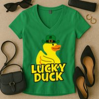 Lucky Duck Shamrock Rubber Ducky Funny St Patricks Day Women's V-Neck T-Shirt