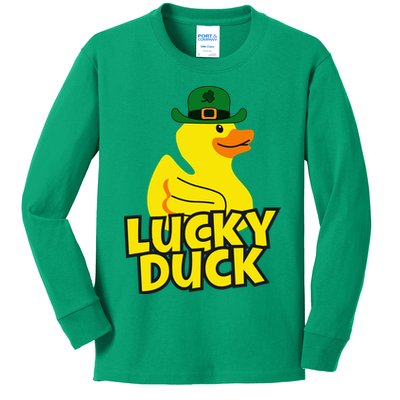 Lucky Duck Shamrock Rubber Ducky Funny St Patricks Day Kids Long Sleeve Shirt
