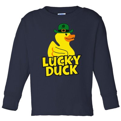 Lucky Duck Shamrock Rubber Ducky Funny St Patricks Day Toddler Long Sleeve Shirt