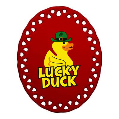 Lucky Duck Shamrock Rubber Ducky Funny St Patricks Day Ceramic Oval Ornament