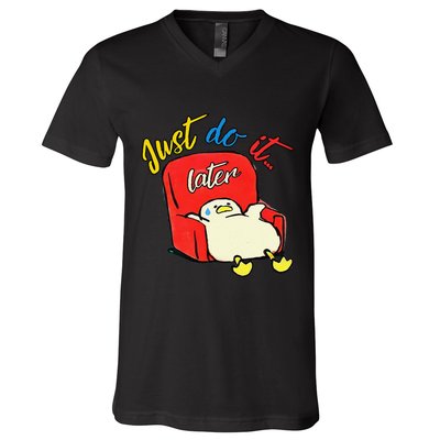 Lazy Duck Sit On The Sofa Do It Later V-Neck T-Shirt