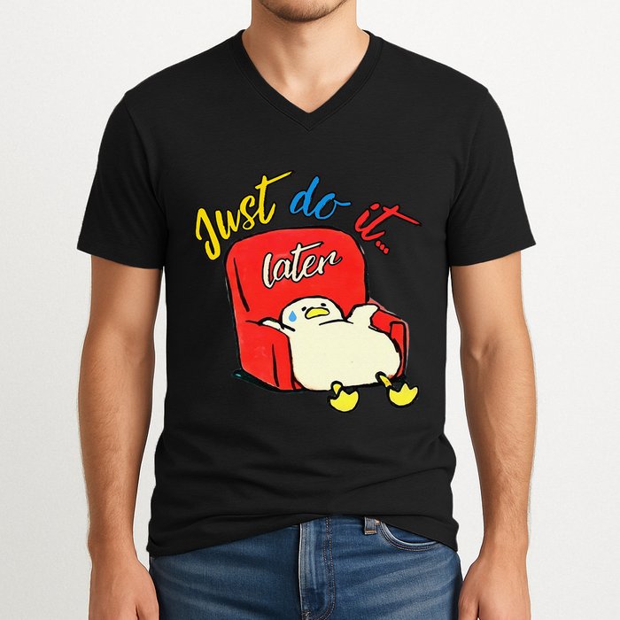 Lazy Duck Sit On The Sofa Do It Later V-Neck T-Shirt