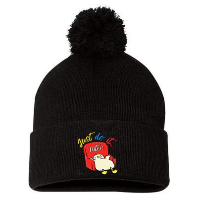 Lazy Duck Sit On The Sofa Do It Later Pom Pom 12in Knit Beanie