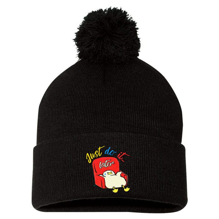 Lazy Duck Sit On The Sofa Do It Later Pom Pom 12in Knit Beanie