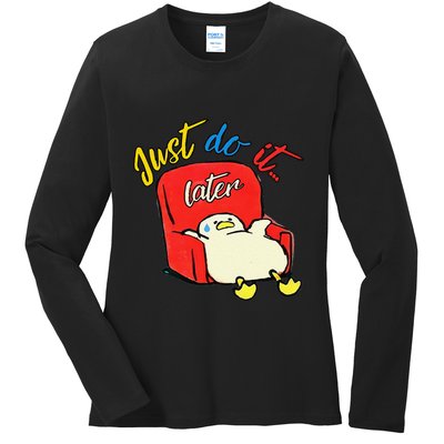Lazy Duck Sit On The Sofa Do It Later Ladies Long Sleeve Shirt