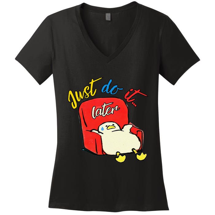 Lazy Duck Sit On The Sofa Do It Later Women's V-Neck T-Shirt
