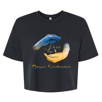 Love Down Syndrome Awareness Gold Blue Ribbon Down Syndrome Warrior Bella+Canvas Jersey Crop Tee