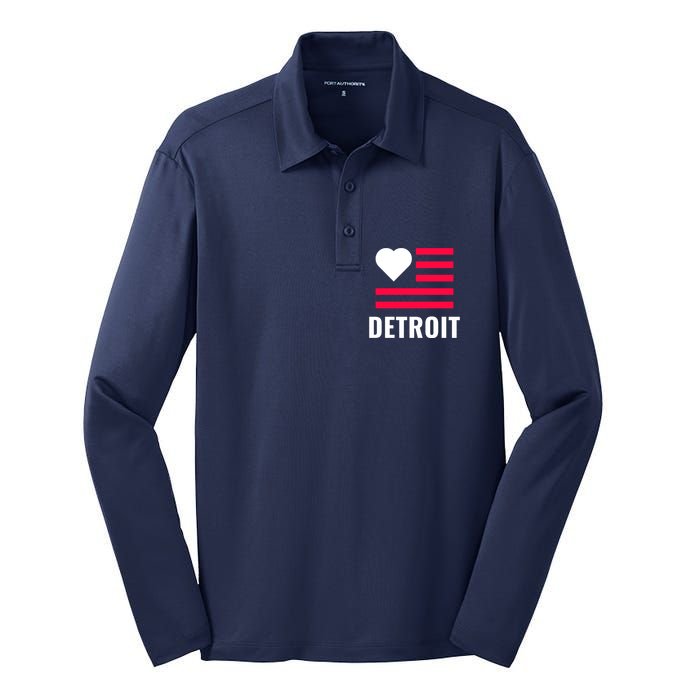 Love Detroit Simple Flag Type Silk Touch Performance Long Sleeve Polo