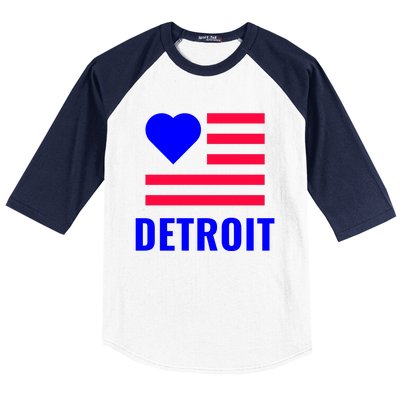 Love Detroit Simple Flag Type Baseball Sleeve Shirt