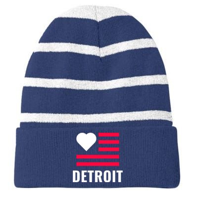 Love Detroit Simple Flag Type Striped Beanie with Solid Band