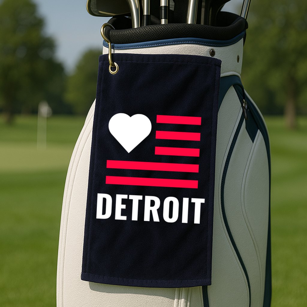 Love Detroit Simple Flag Type Golf Towel
