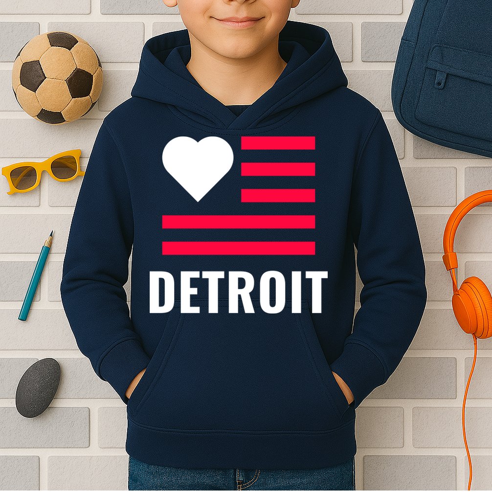 Love Detroit Simple Flag Type Kids Hoodie