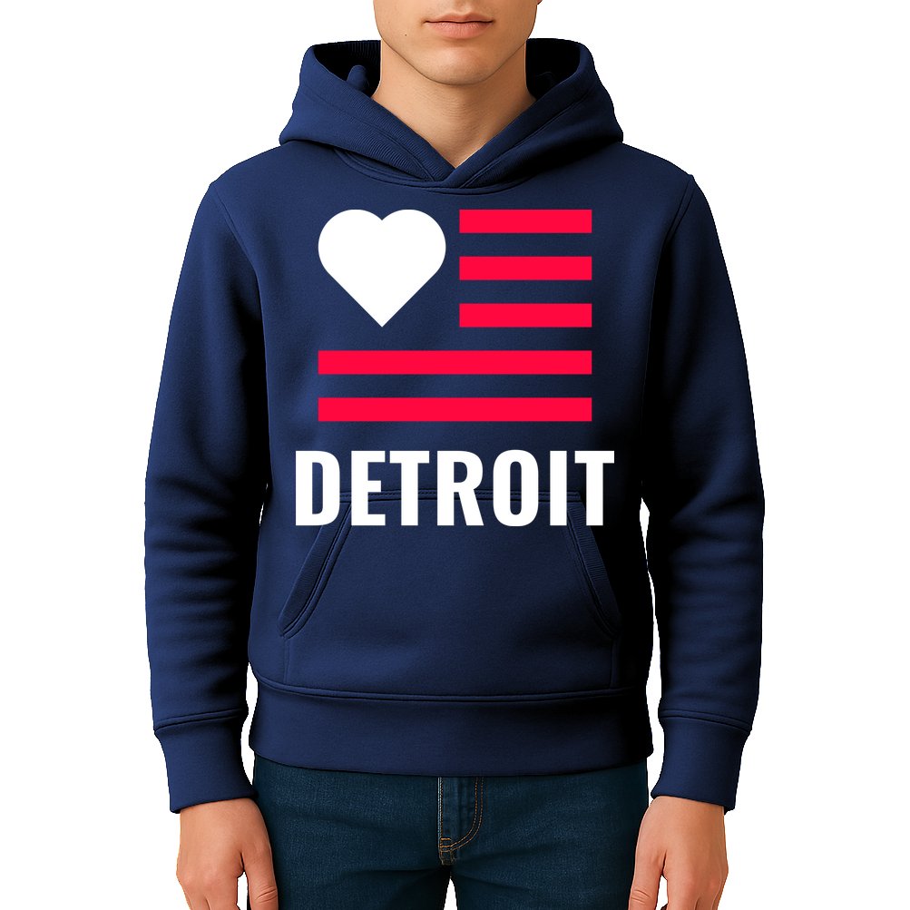 Love Detroit Simple Flag Type Kids Hoodie