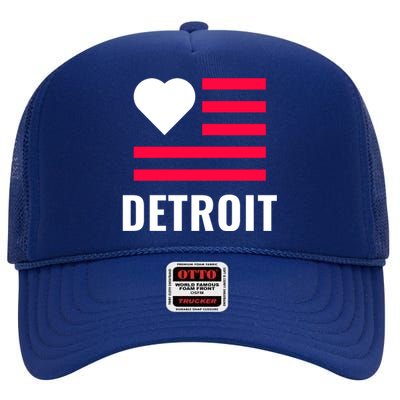 Love Detroit Simple Flag Type High Crown Mesh Back Trucker Hat